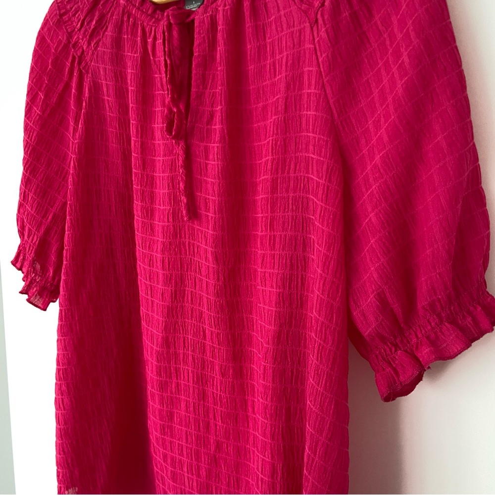OLIVIA & MARTIN BRIGHT PINK TOP/BLOUSE WITH RUFFLE DETAILS, TIE NECKLINE, LARGE - Picture 7 of 11